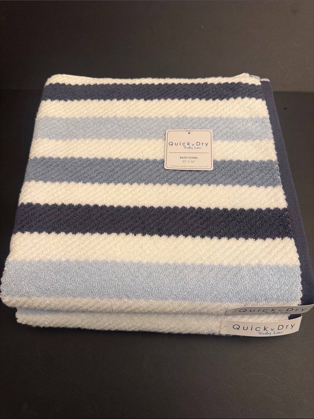 2pc TRULY LOU Quick Dry 100% Cotton Stripe Bath Towel Set - Persian Blue - Picture 2 of 7